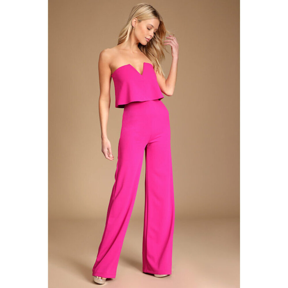 Lulus Power Of Love Magenta Strapless Jumpsuit Pink - Size M